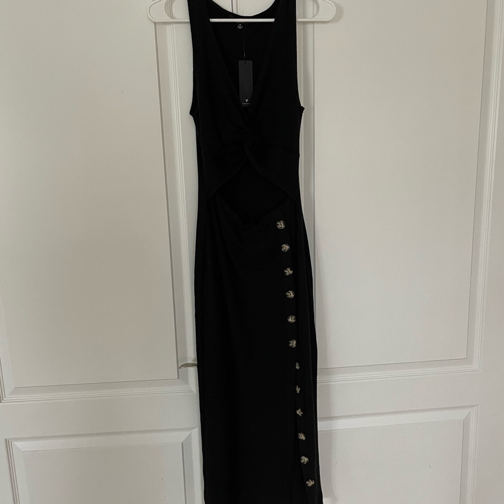 Lulus Black Dress with Cut Out Stomach and Button Detail